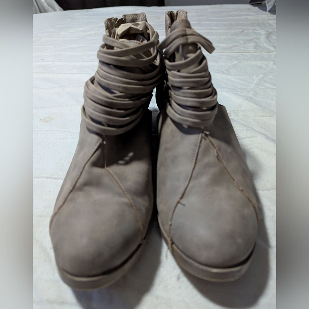 Cato Tan Ankle Boots Size 11M Faux-leather W/Strappy Upper Design